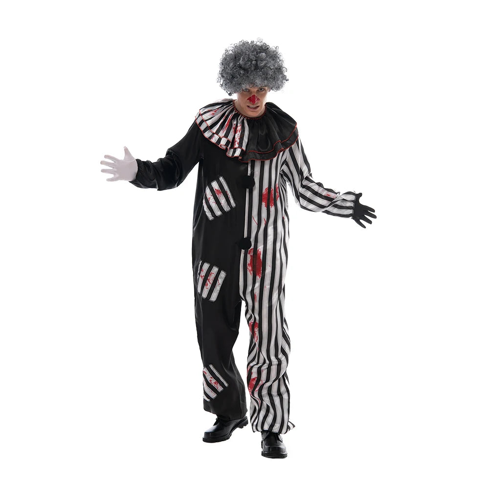 2022 Adult Evil Clown circus Cosplay Halloween Costume Vintage Men's Bloody Killer Clown Carnival Easter Purim Fancy Dress