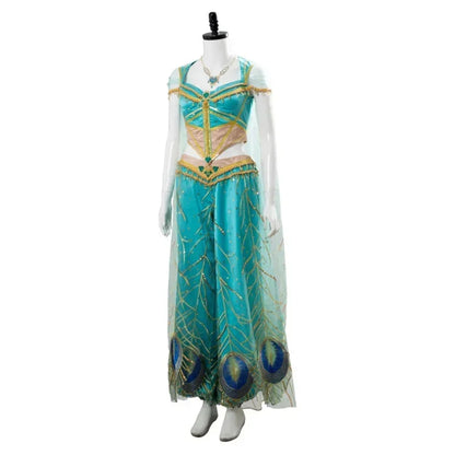 The Movie Aladdin Cosplay Princess Cosplay Jasmine Naomi Scott Green Blue Dress Costume Adult Women Female Halloween Carnival