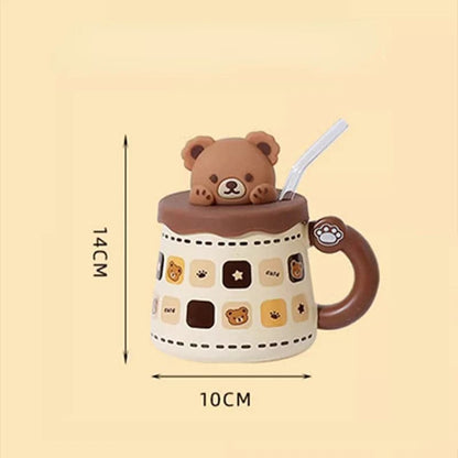 Lovely Bear Cute Coffee Mugs - Cute Ceramic Mug with Lid and Spoon