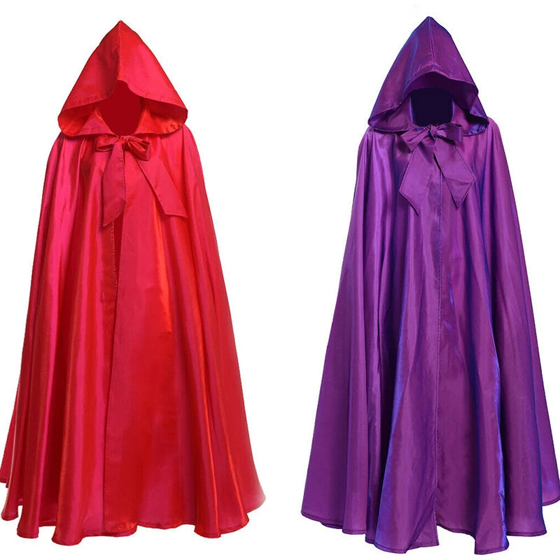 Halloween Witch Wizard Cosplay Costume Hood Cloak Adult Kids Satin Medieval Cape Shawl Vampire Devil Cosplay Clothing Long Robe