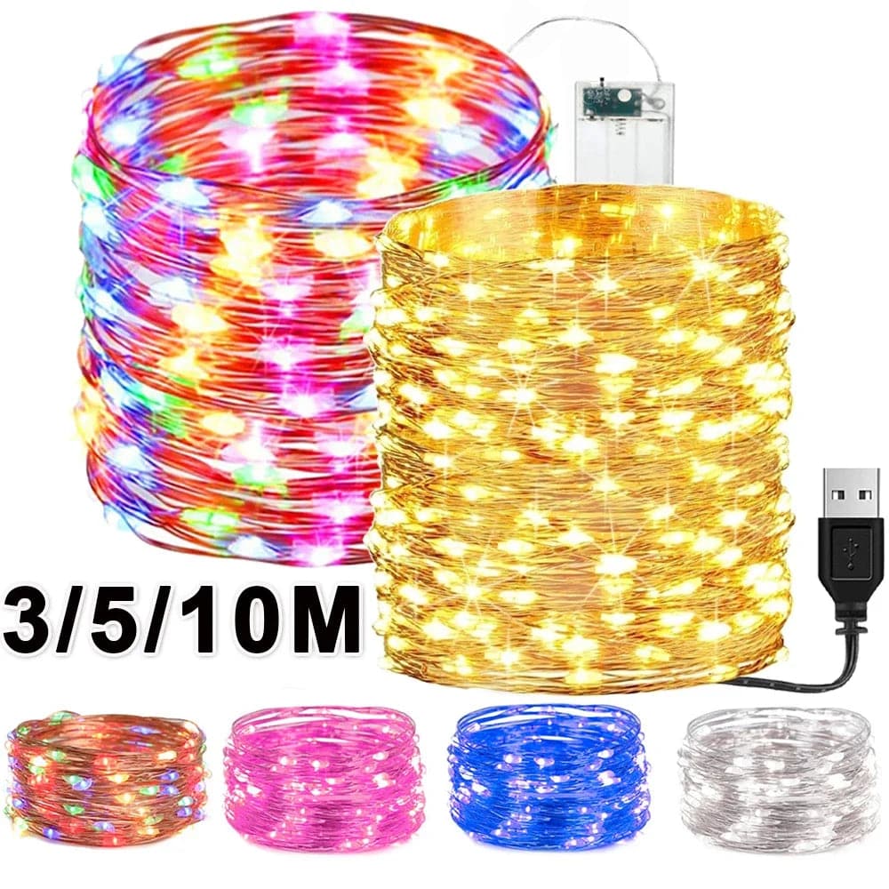 2/10M LED Lights String Copper Wire Waterproof USB Battery Garland Fairy Light For Christmas Wedding Party Decoration Lighting