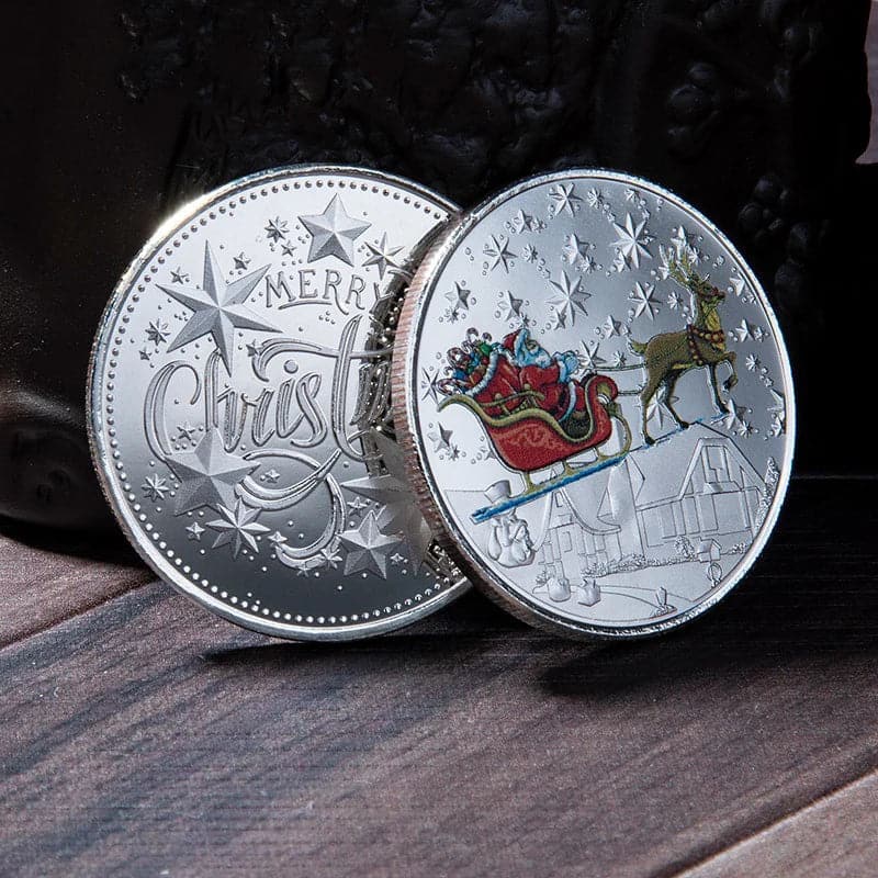 40x2.5mm Merry Christmas Plated Gold Coin Santa Claus Colorful Star Snow Collectible Coins Christmas Souvenirs