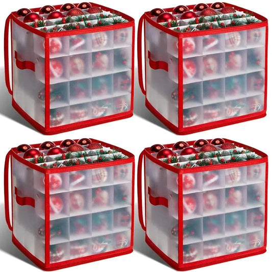 Translucent PP Christmas Ornament Storage Box 64 Grids Christmas Ball Storage Containers Holiday Xmas Ornaments Organizer