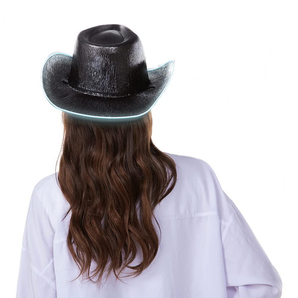 Bright Colors Cowboy Hat Wide Brim Hemming Windproof Rope Halloween Holographic LED Light Jazz Hat Fashion Accessories