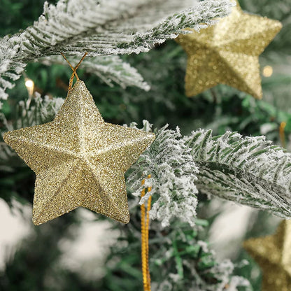 6pcs Decorative arrangement of Christmas tree trumpet glitter five-pointed star pendant