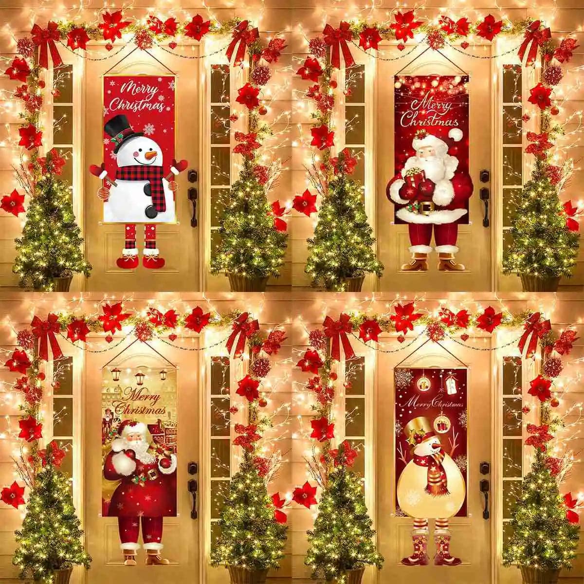 Santa Claus Hanging Flag Merry Christmas Decorations For Home 2023 Xmas Gifts Christmas Ornament Navidad Natal New Year 2024