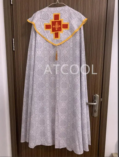 Men Women Medieval Retro Priest Monk Long Gown Cosplay Costume Cross Print Muslim Missionary Cloak Cape Halloween Party Robe