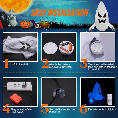 Large Inflatable Ghost Horror Window Decoration: Glowing Halloween Prop