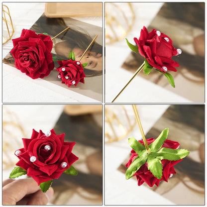 Red Rose Flower Hair Sticks For Women Romantic Festival Hair Clips Girls Fashion Elegant Ponytail Hairpin Hair Accessories