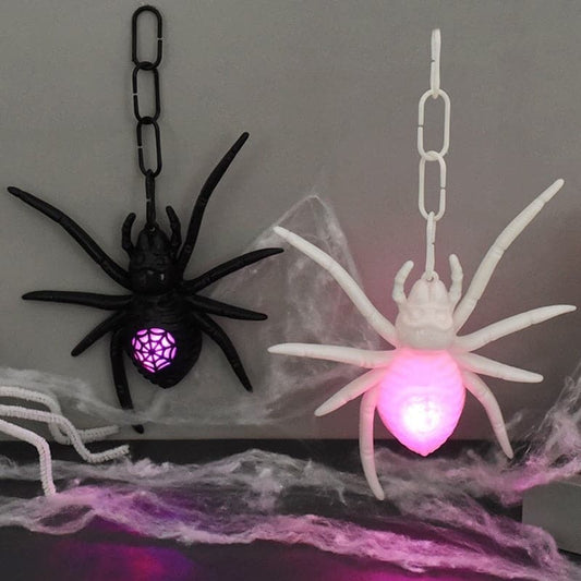 LED Spider Light Funny Terror Imitation Spiders Hanging Ornament Kids Tricky Toys Halloween Party Decoration Props Glowing Lamps