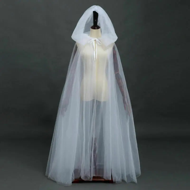 Halloween Mesh Cosplay Ghost Cosplay Hooded Cape Grim Reaper Witch Long Cloak Party Costume Halloween Costum Double Layer Mesh