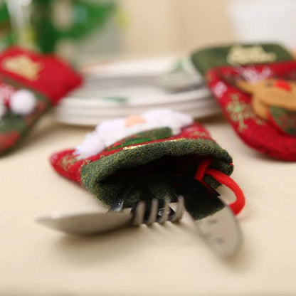Christmas Tableware Holder Bag Santa Snowman Elk Cutlery Cover Knife Fork Gloves New Year Xmas Party Table Dinner Ornament