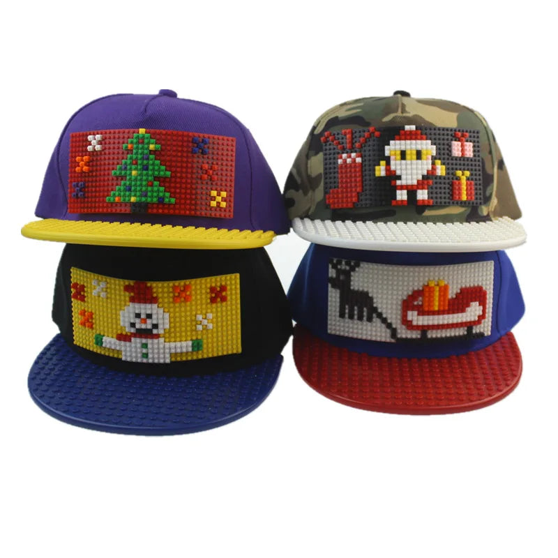 Cartoon Patchwork Baseball Caps DIY Blocks Snapback Hats Hip Hop Hat for Men Women Detachable Pixels Dad Hats Cap Kids Adults