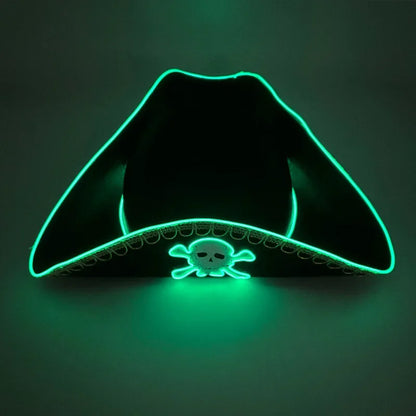 Halloween Cosplay Performance Costume Props Zombie Edge Pirate Boat Long Hat Led Glowing Skull Pirate Hat