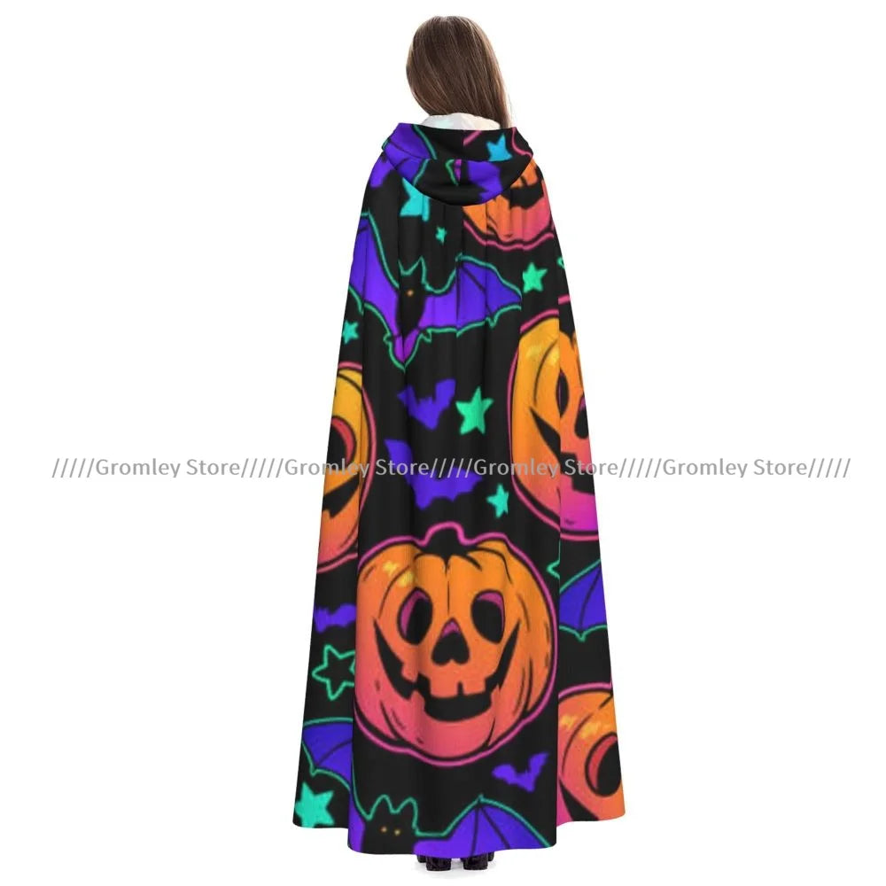 Unisex Halloween Cloak Funny Psychedelic Bats Cape Hooded Medieval Costume Witch Wicca Vampire