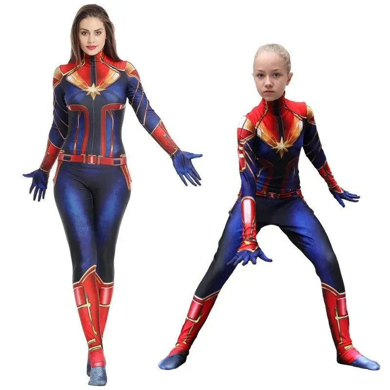 Superhero Captain Marvel Cosplay Costume Movie The Avengers Cosplay Bodysuit Jumpsuit Halloween Costume for Kids Adult