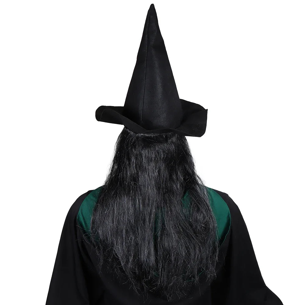 Halloween Horror Old Witch Mask with Hat Cosplay Scary Clown Hag Green Face Latex Masks Big Nose Old Women Costume Party Props