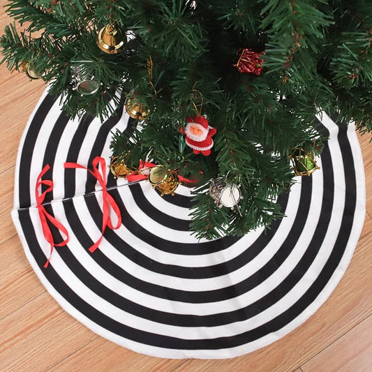 Interval Black and White Short Stripe Plush Christmas Tree Skirt Double Layer Decoration Mat