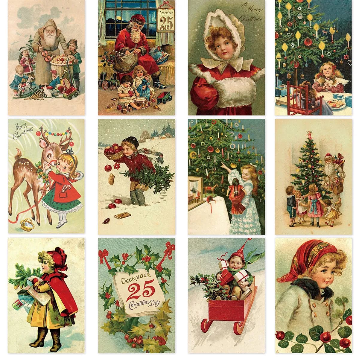 12/24pcs Retro Christmas Postcards Santa Claus Vintage Christmas Greeting Cards Blank Christmas greeting Gift for Friend Navidad