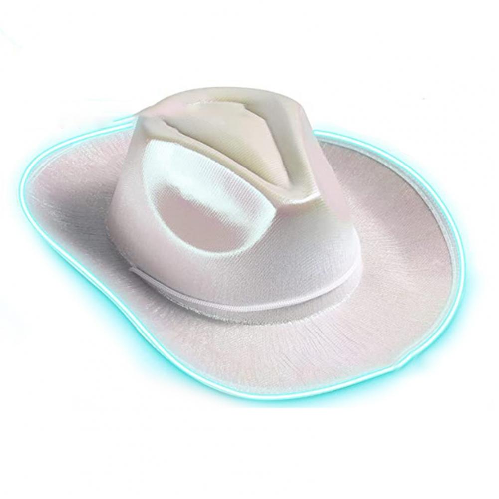 Bright Colors Cowboy Hat Wide Brim Hemming Windproof Rope Halloween Holographic LED Light Jazz Hat Fashion Accessories