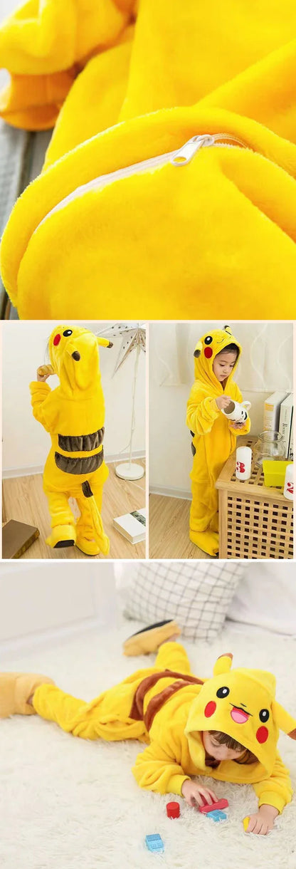 MINISO Pikachu Kids One-pieces Home Suit Cartoon Cute Winter Keep Warm Pajamas Coral Velvet Comfortable Kawaii Party Sleepwear