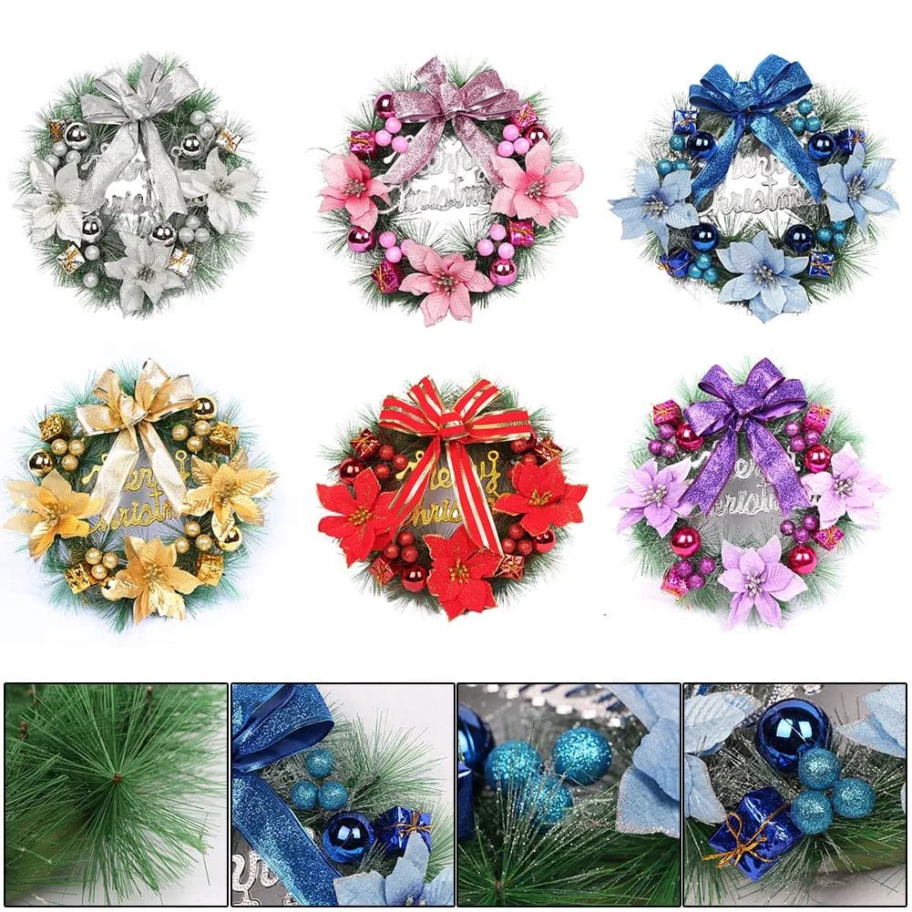 30cm Christmas Wreath Decoration Christmas Door Decoration Winter Pine Cones Party Artificial Flower Garland Necklace