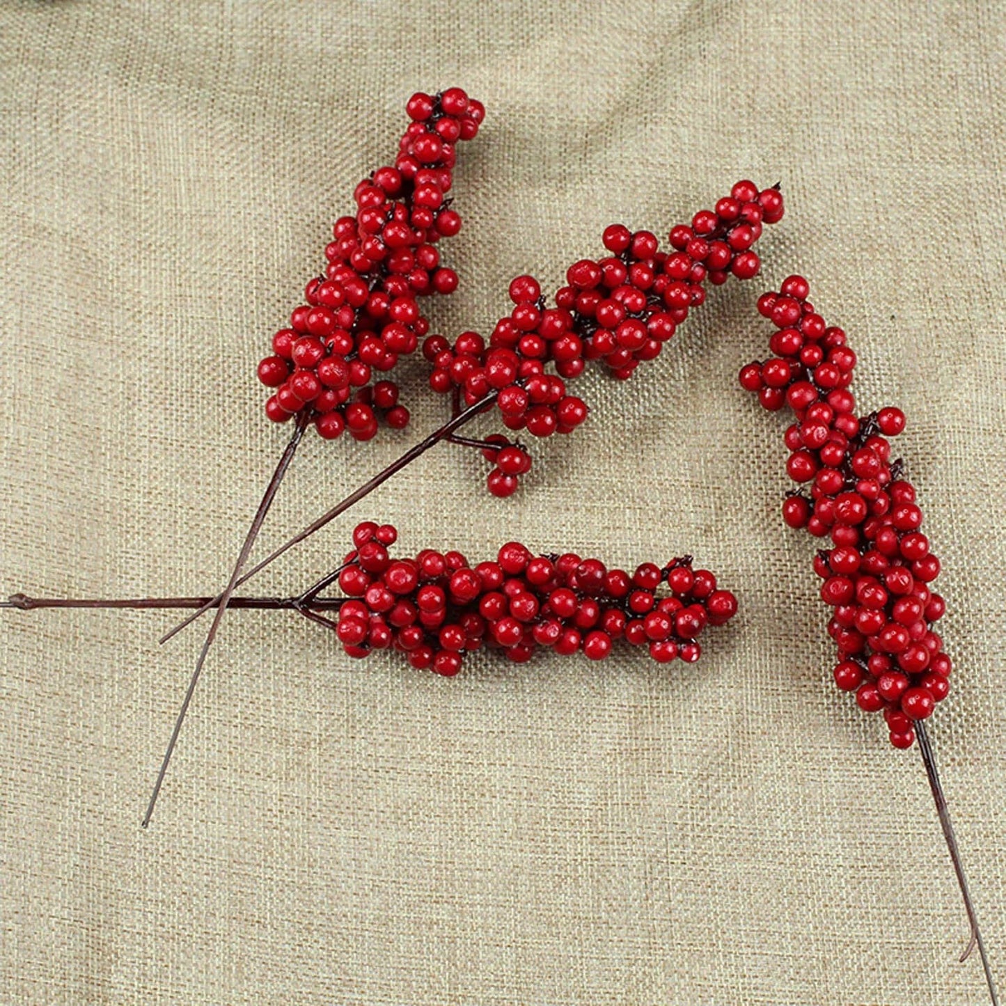 10Pcs Artificial Red Berries Branches Christmas Foam Holly Berry Stems DIY Garland Xmas Tree Decor New Year Party Decorations