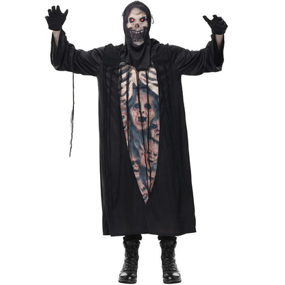 Men Halloween Necromancer Costumes Adult Azrael Evil Skeleton Robe Cosplay Carnival Purim Parade Nightclub Role Play Party Dress