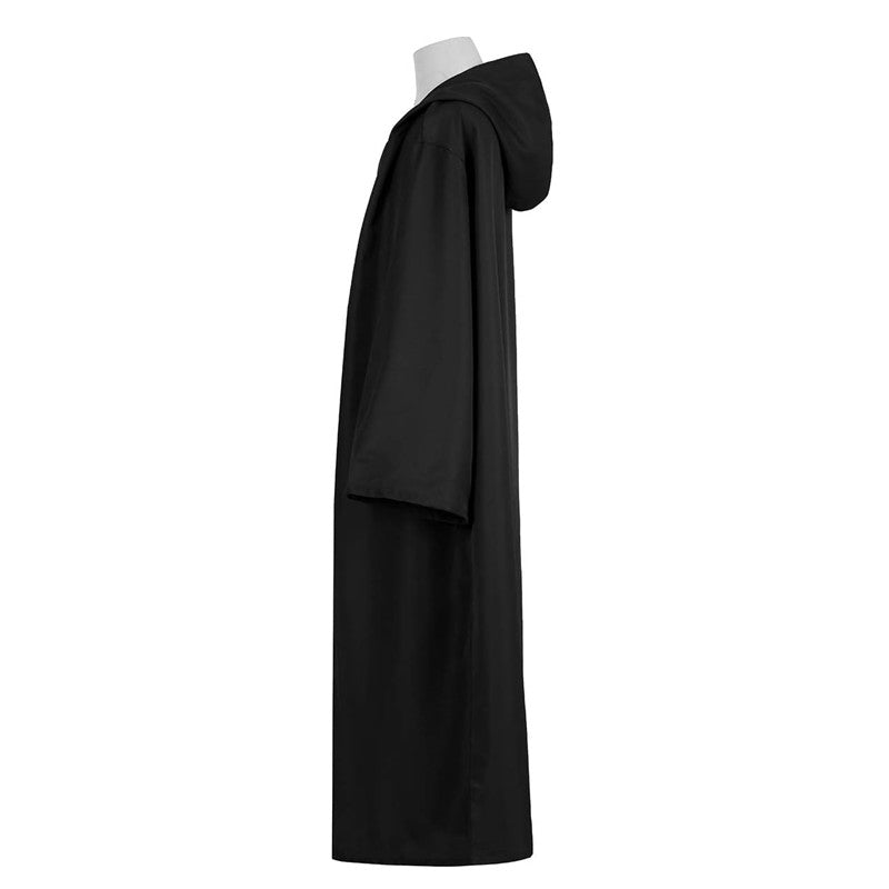 Sorcerer Long Shirt Hooded Black Robe Costume Halloween Cloak Cosplay Costume Wizard Tunic Hooded Robe Adults and Children