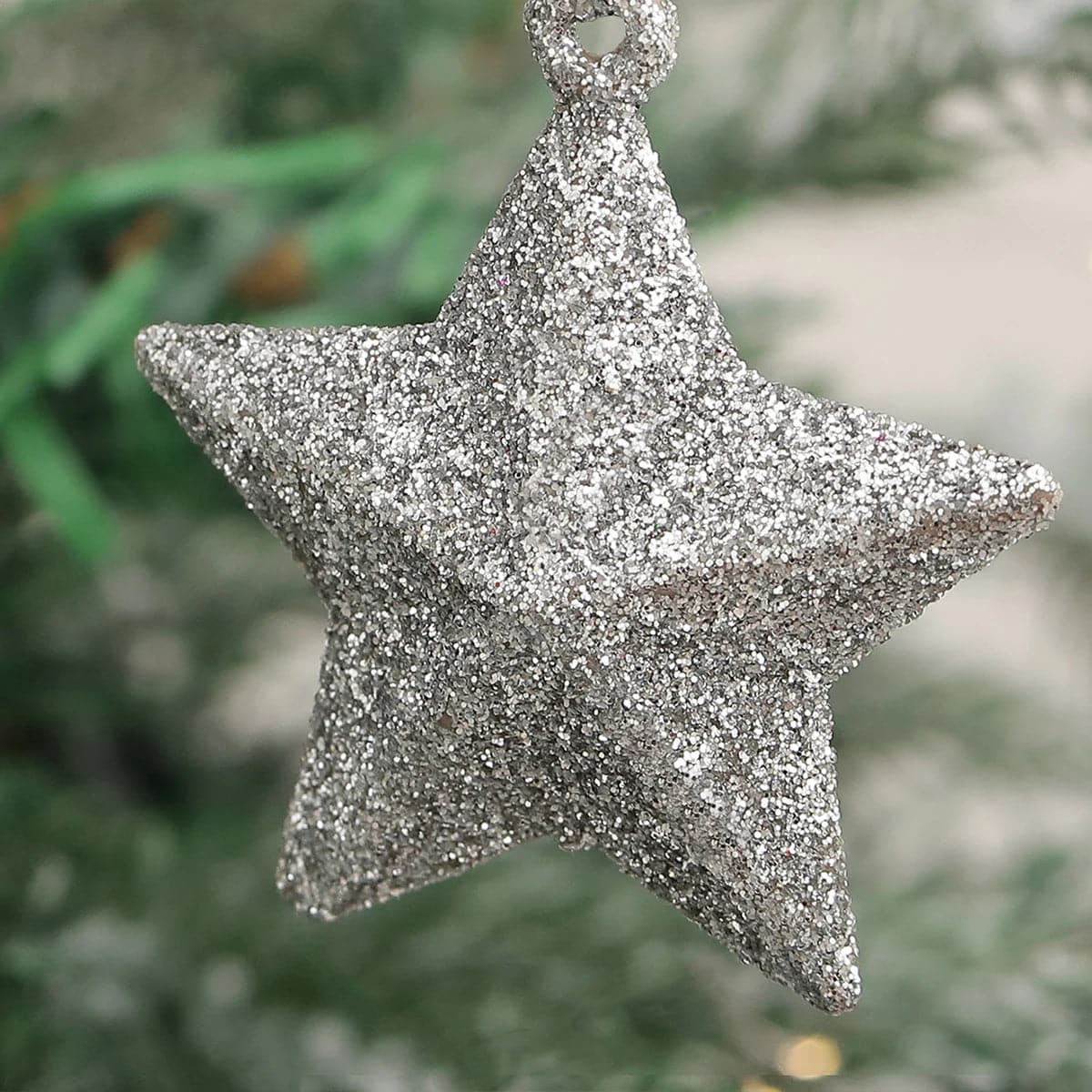 6pcs Decorative arrangement of Christmas tree trumpet glitter five-pointed star pendant