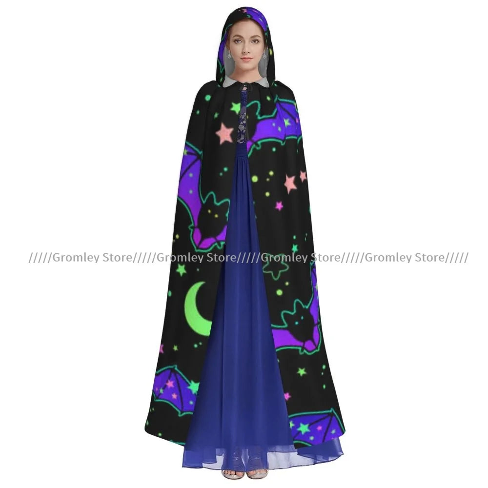 Unisex Halloween Cloak Funny Psychedelic Bats Cape Hooded Medieval Costume Witch Wicca Vampire