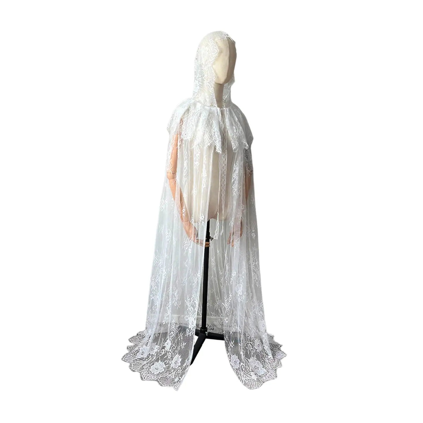 Hooded Cloak Long Cape Halloween Costume Accessory for Women Elegant Lace Cape