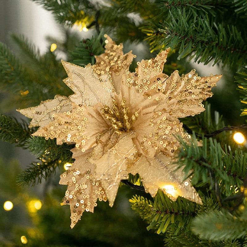 1pcs 20cm Christmas Flowers Christmas Tree Decorations Home Glitter Artifical Fake Flower Xmas Ornaments Navidad New Year Decor