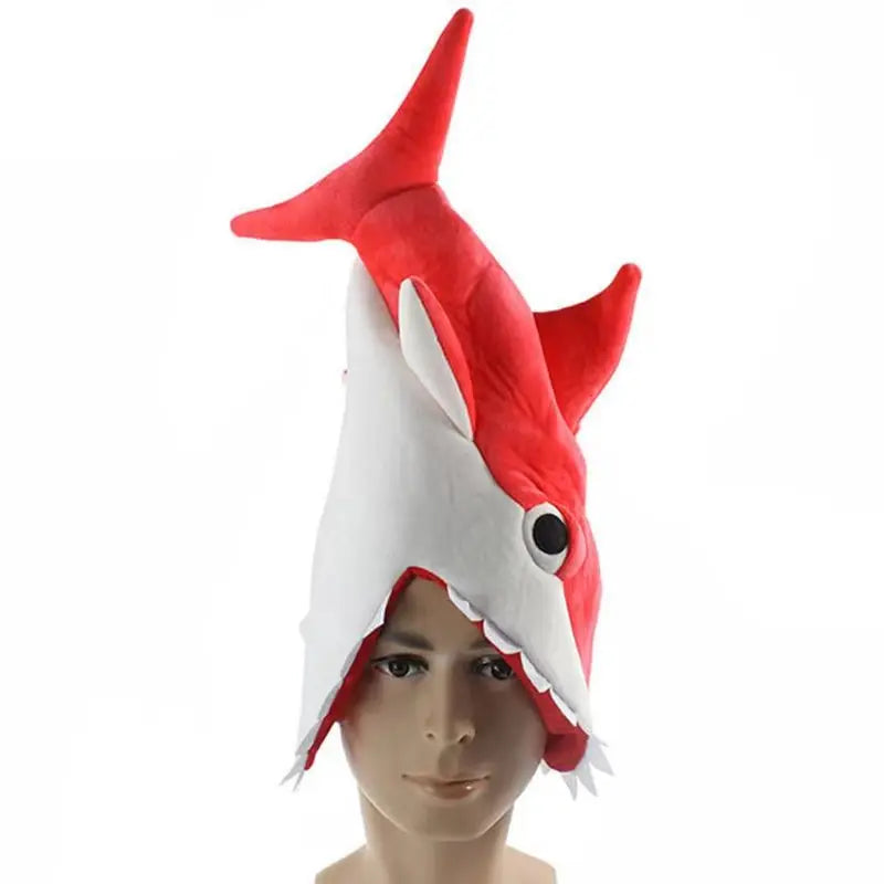 Plush Party Hats for Adults and Kids, Shark Costume Hat, Animal Theme Party, Red, Gray, Blue