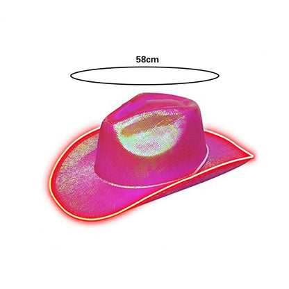 Bright Colors Cowboy Hat Wide Brim Hemming Windproof Rope Halloween Holographic LED Light Jazz Hat Fashion Accessories