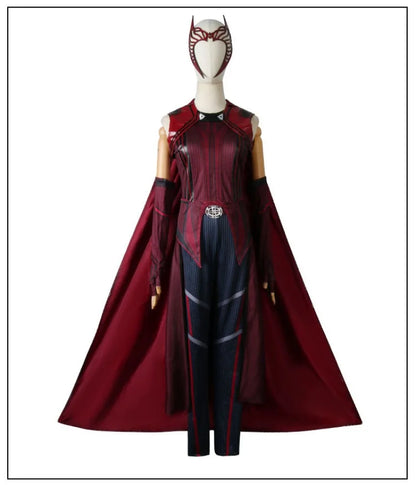 Wanda Maximoff Costume Cosplay Outfit Halloween Women Superhero Dress Up Scarlet Witch Headwear Cloak Pants Red Suit Full Set