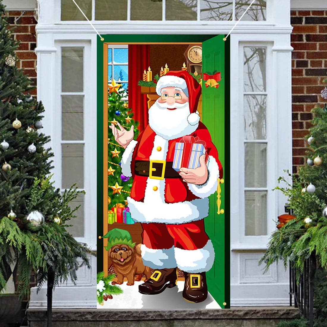 Christmas Backdrop Banner Christmas Elves Door Cover For Party House Door Nightmare Before Christmas Outdoor Decorations Props