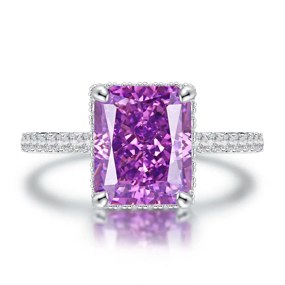 Sterling Silver Purple Diamond Ring - Moissanite Birthstone Fine Jewelry