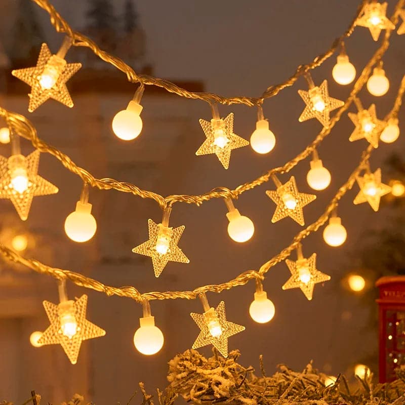 Christmas LED Snowflakes Star String Lights Christmas Garland Battery Powered Fairy Lighting Strings Lamps For Xams Tree Decor