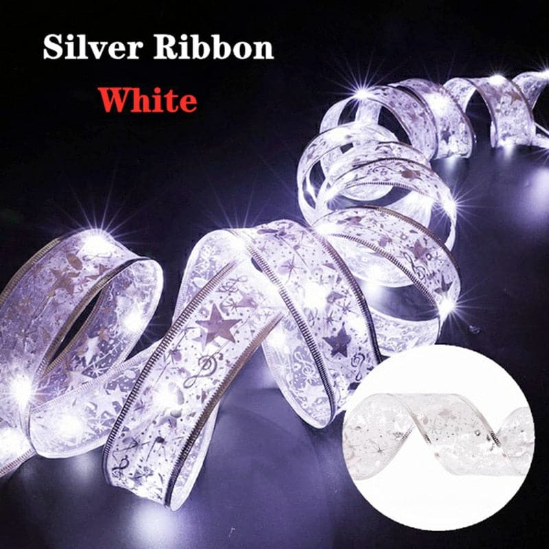 Christmas Ribbon Fairy Light Christmas Decoration DIY Bows String Light Tree Ornaments For Home 2023 Xmas Decor New Year Navidad