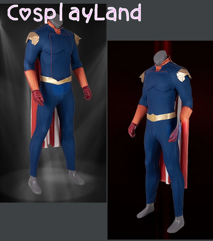 IN Stock The Boys Homelander Cospaly Superhero Costume Adult Halloween Costumes Antony Starr Jumpsuit with Cloak Shoes Bodysuit