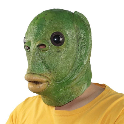 Adult Funny Ugly Green Fish Mask: Latex Alien Cosplay Party Accessory