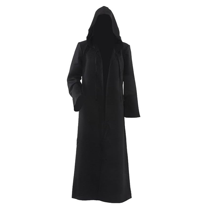 Sorcerer Long Shirt Hooded Black Robe Costume Halloween Cloak Cosplay Costume Wizard Tunic Hooded Robe Adults and Children