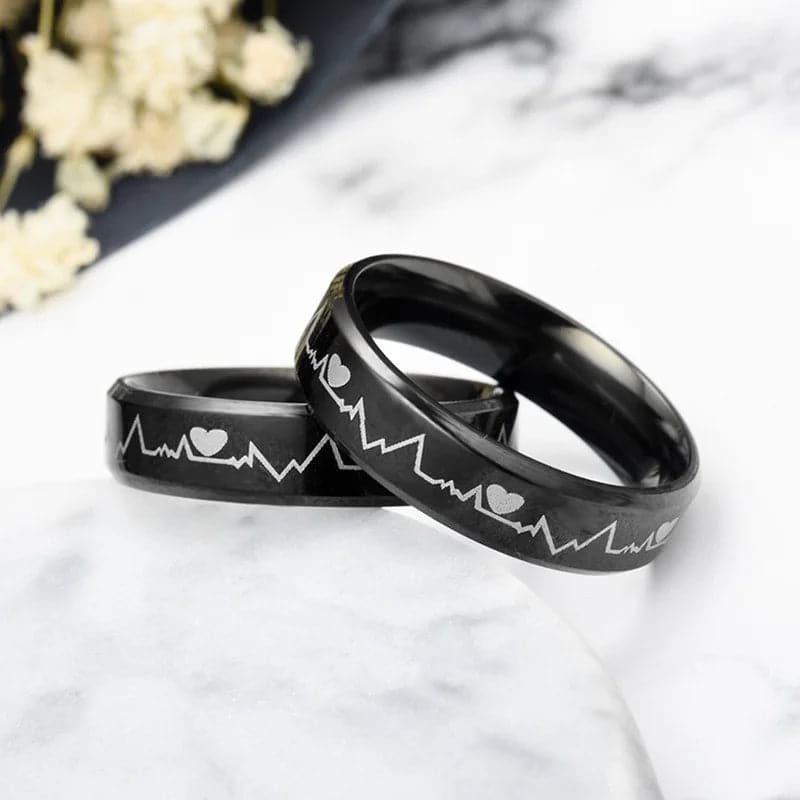 Fashion Titanium Steel ECG Love Couple Ring Korean Simple Trend Youth Boy Girl Heart Rings Jewelry Accessories Gifts