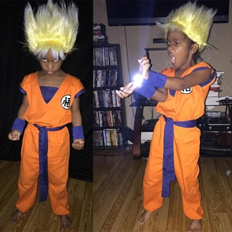 Anime Cosplay Son Goku Costumes Krillin Training Clothes Superhero Outfits with Super Saiyan Wig Comic Con Party Costume