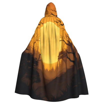 Scary Big Moon Night Hooded Cosplay Costume Halloween Adult Long Party Cape