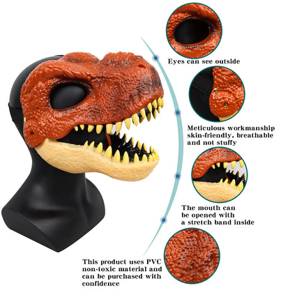 3D Dinosaur Mask Lifelike Raptor Dino Moving Jaw Dinosaur Mask High Quality PVC Headwear Halloween Children Toy Carnival Gift