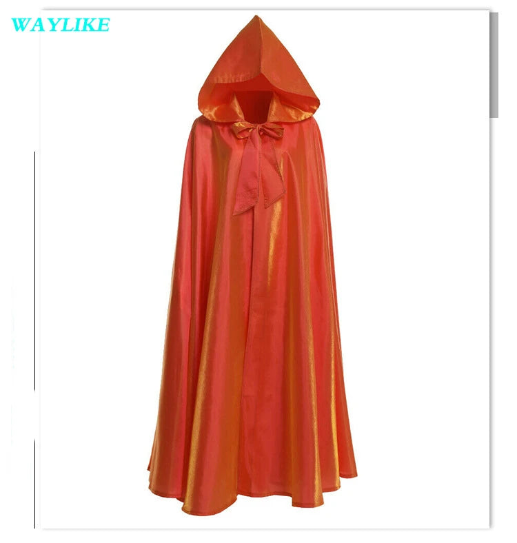 Halloween Witch Wizard Cosplay Costume Hood Cloak Adult Kids Satin Medieval Cape Shawl Vampire Devil Cosplay Clothing Long Robe