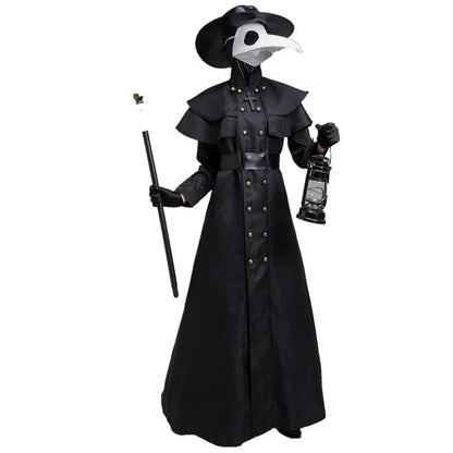 Halloween Medieval Hooded Robe Plague Doctor Costume Mask Hat for Men Monk Cosplay Steampunk Priest Horror Wizard Cloak Cape 5XL