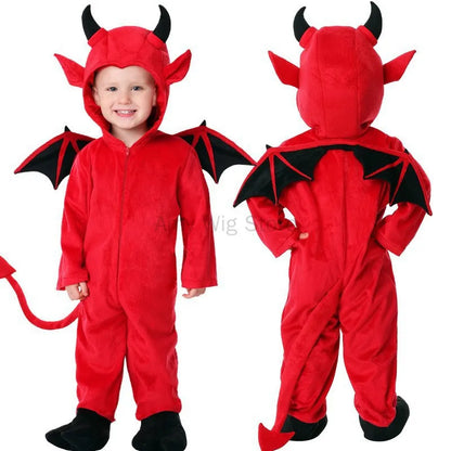 Kids Baby Red Devil Costume Unisex Child Cosplay Costume Jumpsuit Halloween Boy Monster Girls Bat Performance Costume School